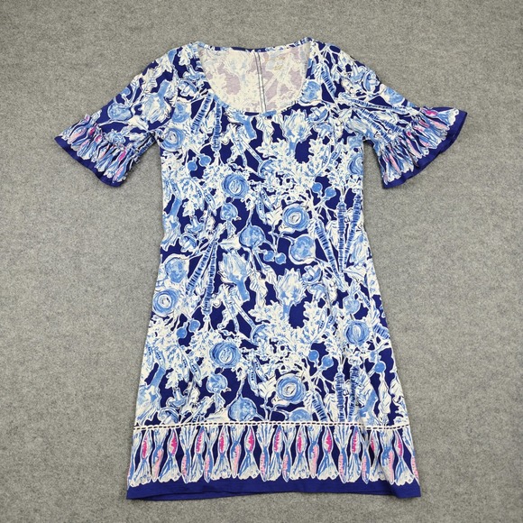 Lilly Pulitzer Dresses & Skirts - Lilly Pulitzer Dress Womens Small Blue Floral Jersey Ruffle Bell Sleeve Shift
